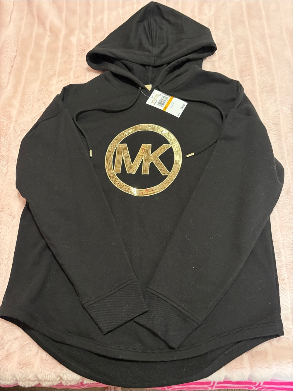 Michael Kors Black Hoodie with Gold MK Circle Logo - Women's
